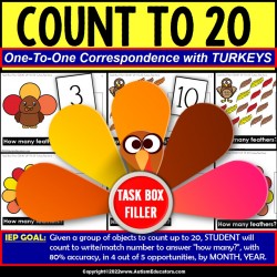 ONE TO ONE CORRESPONDENCE Count to 20 THANKSGIVING Turkey Task Box Filler